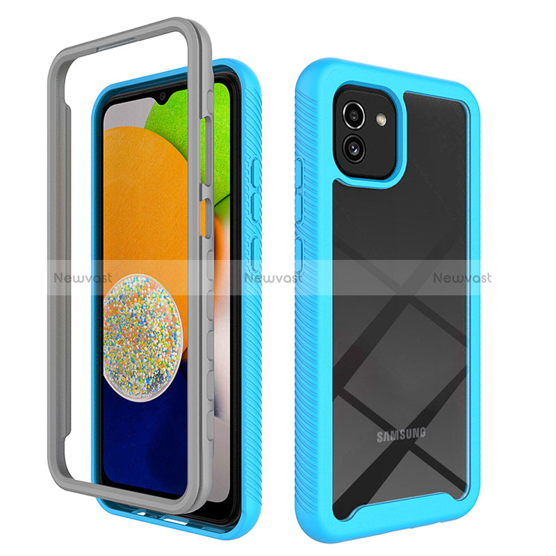 Silicone Transparent Frame Case Cover 360 Degrees ZJ1 for Samsung Galaxy A03 Sky Blue