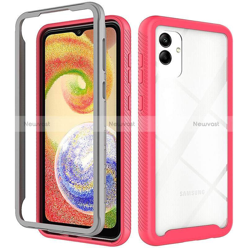 Silicone Transparent Frame Case Cover 360 Degrees ZJ1 for Samsung Galaxy A04 4G Hot Pink