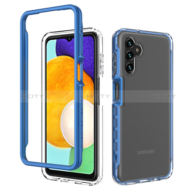 Silicone Transparent Frame Case Cover 360 Degrees ZJ1 for Samsung Galaxy A04s Blue