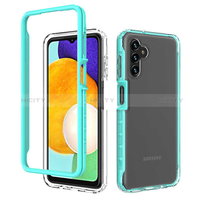 Silicone Transparent Frame Case Cover 360 Degrees ZJ1 for Samsung Galaxy A04s Sky Blue