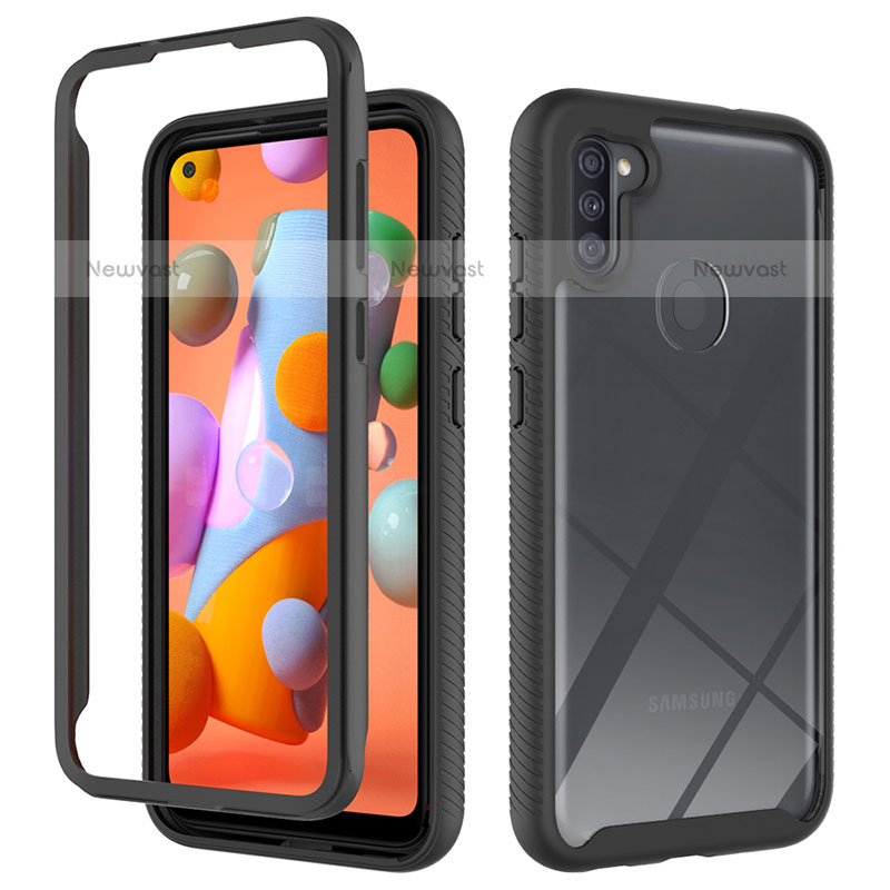 Silicone Transparent Frame Case Cover 360 Degrees ZJ1 for Samsung Galaxy A11 Black