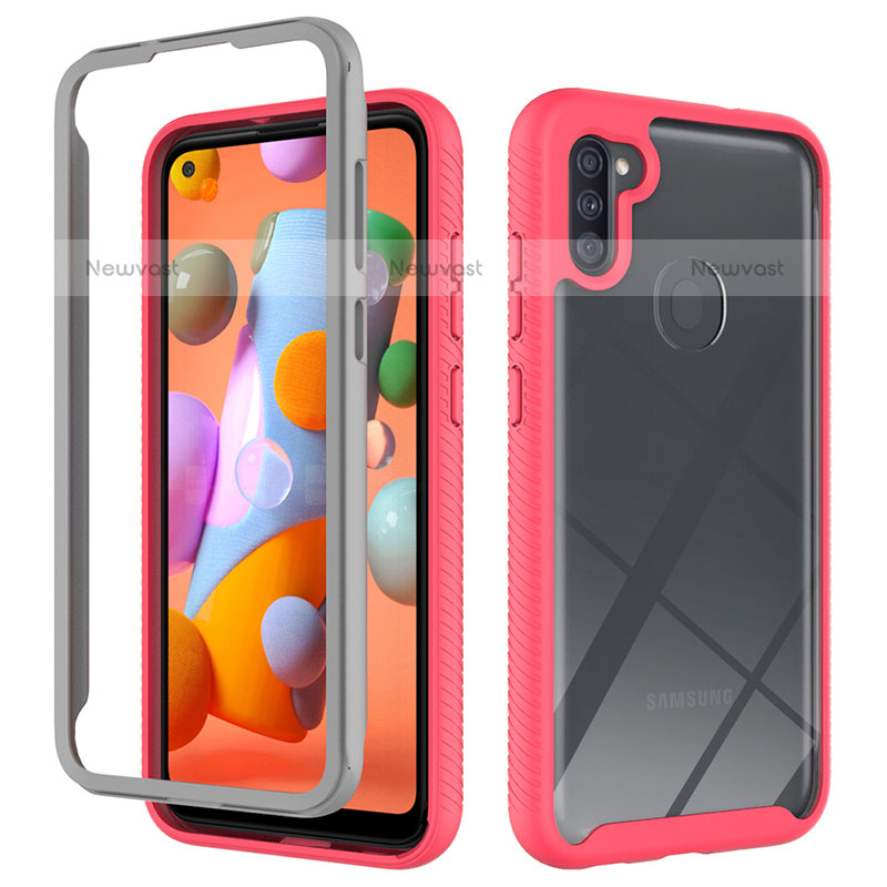 Silicone Transparent Frame Case Cover 360 Degrees ZJ1 for Samsung Galaxy A11 Hot Pink