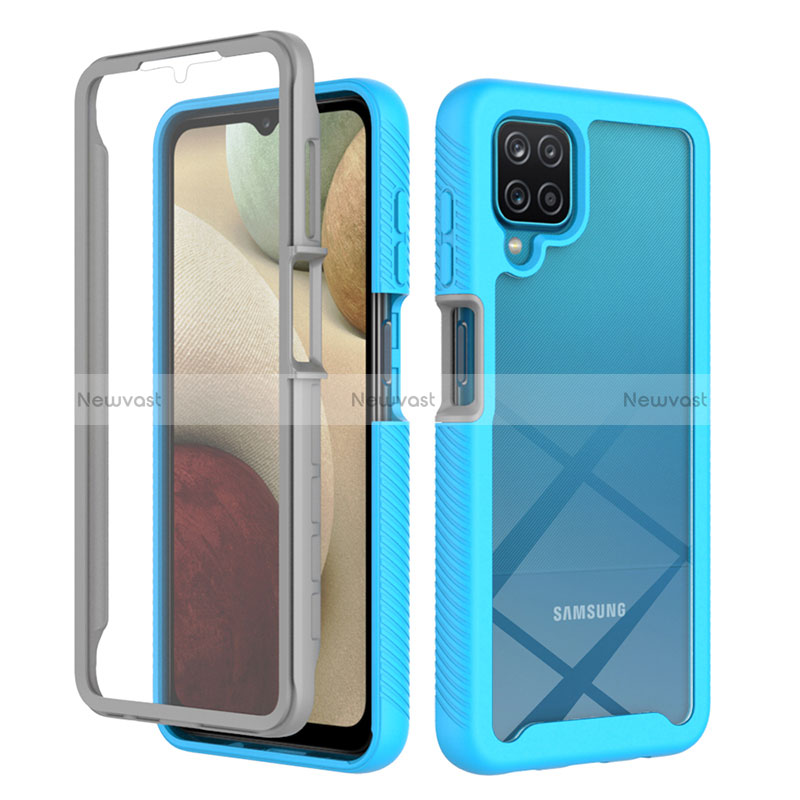 Silicone Transparent Frame Case Cover 360 Degrees ZJ1 for Samsung Galaxy A12 5G Sky Blue