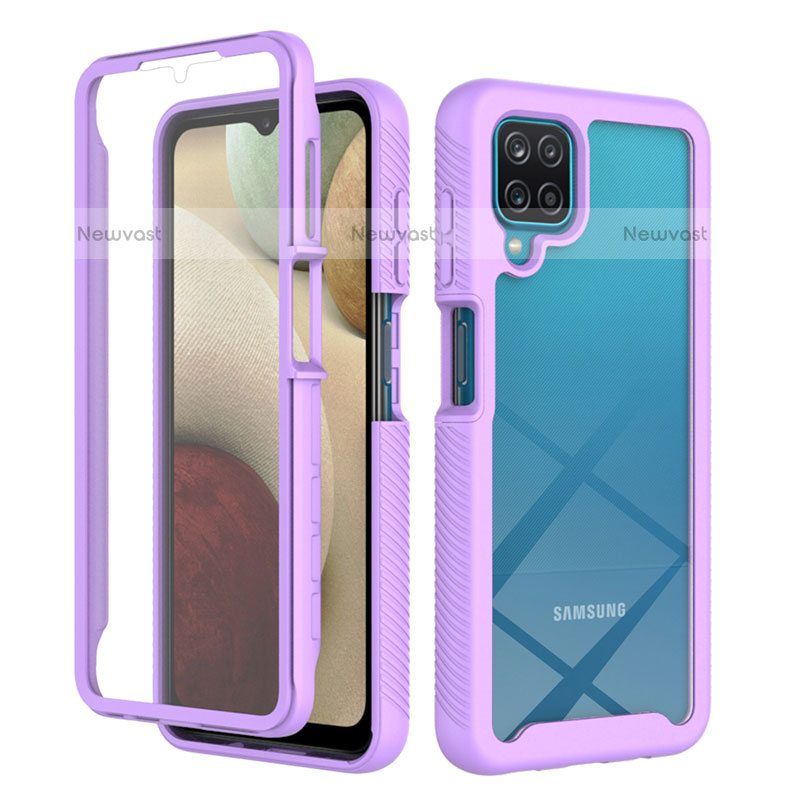 Silicone Transparent Frame Case Cover 360 Degrees ZJ1 for Samsung Galaxy A12 Clove Purple