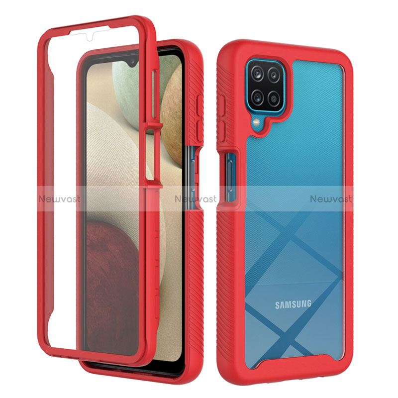 Silicone Transparent Frame Case Cover 360 Degrees ZJ1 for Samsung Galaxy A12 Nacho Red