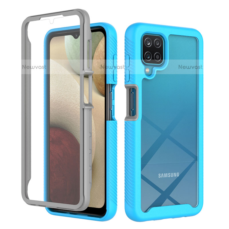 Silicone Transparent Frame Case Cover 360 Degrees ZJ1 for Samsung Galaxy A12 Sky Blue