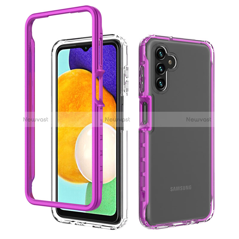 Silicone Transparent Frame Case Cover 360 Degrees ZJ1 for Samsung Galaxy A13 5G Purple