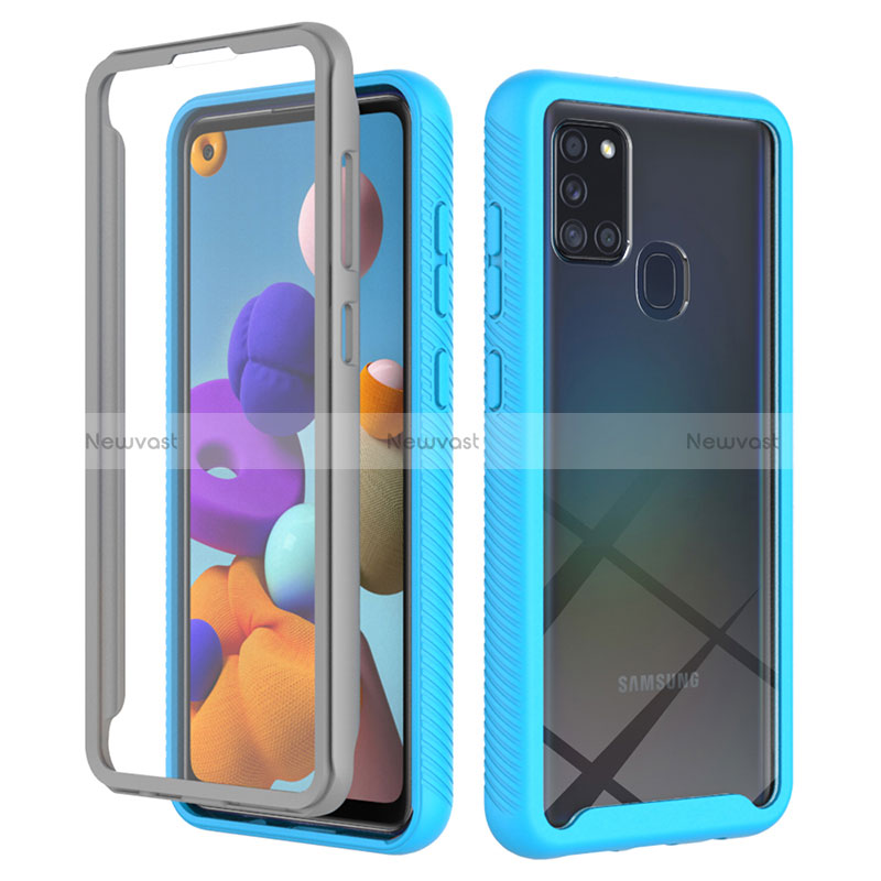 Silicone Transparent Frame Case Cover 360 Degrees ZJ1 for Samsung Galaxy A21s Sky Blue