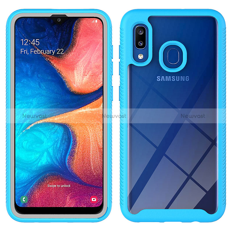 Silicone Transparent Frame Case Cover 360 Degrees ZJ1 for Samsung Galaxy A30 Sky Blue