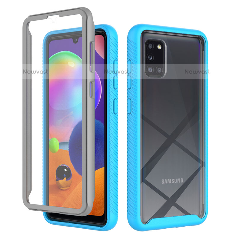 Silicone Transparent Frame Case Cover 360 Degrees ZJ1 for Samsung Galaxy A31 Sky Blue