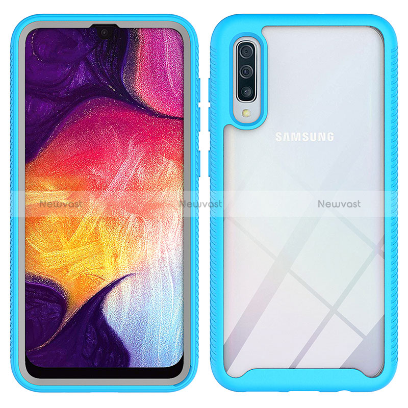 Silicone Transparent Frame Case Cover 360 Degrees ZJ1 for Samsung Galaxy A50S Sky Blue