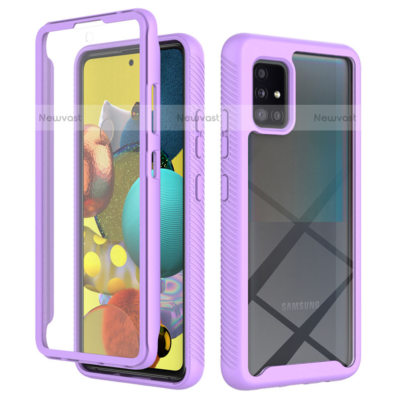 Silicone Transparent Frame Case Cover 360 Degrees ZJ1 for Samsung Galaxy A51 4G Clove Purple