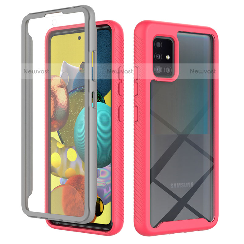 Silicone Transparent Frame Case Cover 360 Degrees ZJ1 for Samsung Galaxy A51 4G Hot Pink