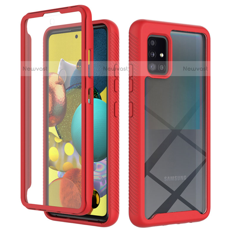 Silicone Transparent Frame Case Cover 360 Degrees ZJ1 for Samsung Galaxy A51 4G Red