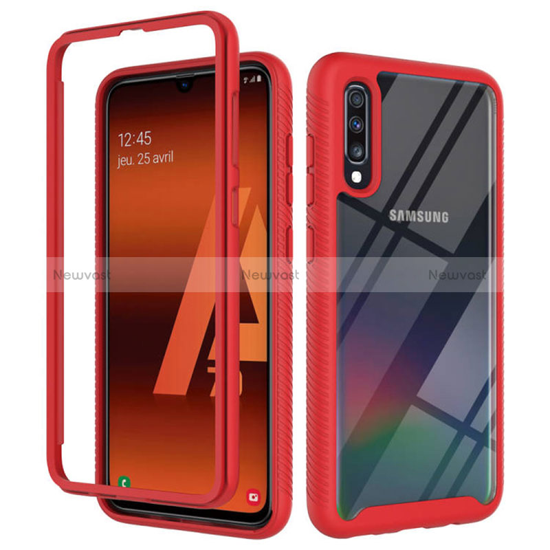 Silicone Transparent Frame Case Cover 360 Degrees ZJ1 for Samsung Galaxy A70 Red