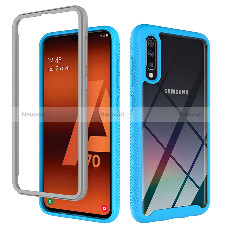 Silicone Transparent Frame Case Cover 360 Degrees ZJ1 for Samsung Galaxy A70S Sky Blue