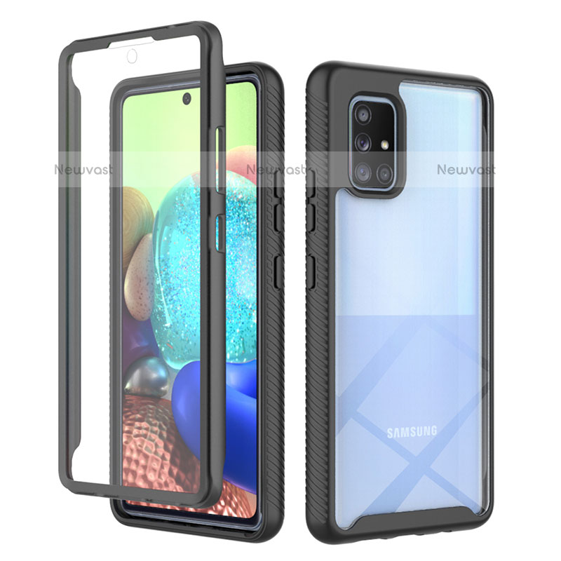 Silicone Transparent Frame Case Cover 360 Degrees ZJ1 for Samsung Galaxy A71 4G A715 Black