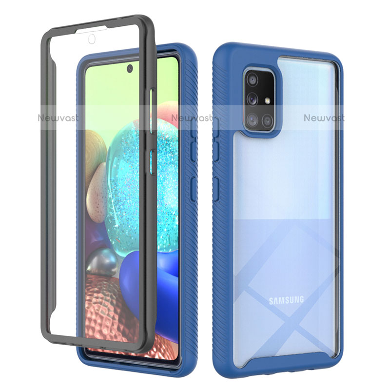 Silicone Transparent Frame Case Cover 360 Degrees ZJ1 for Samsung Galaxy A71 4G A715 Blue