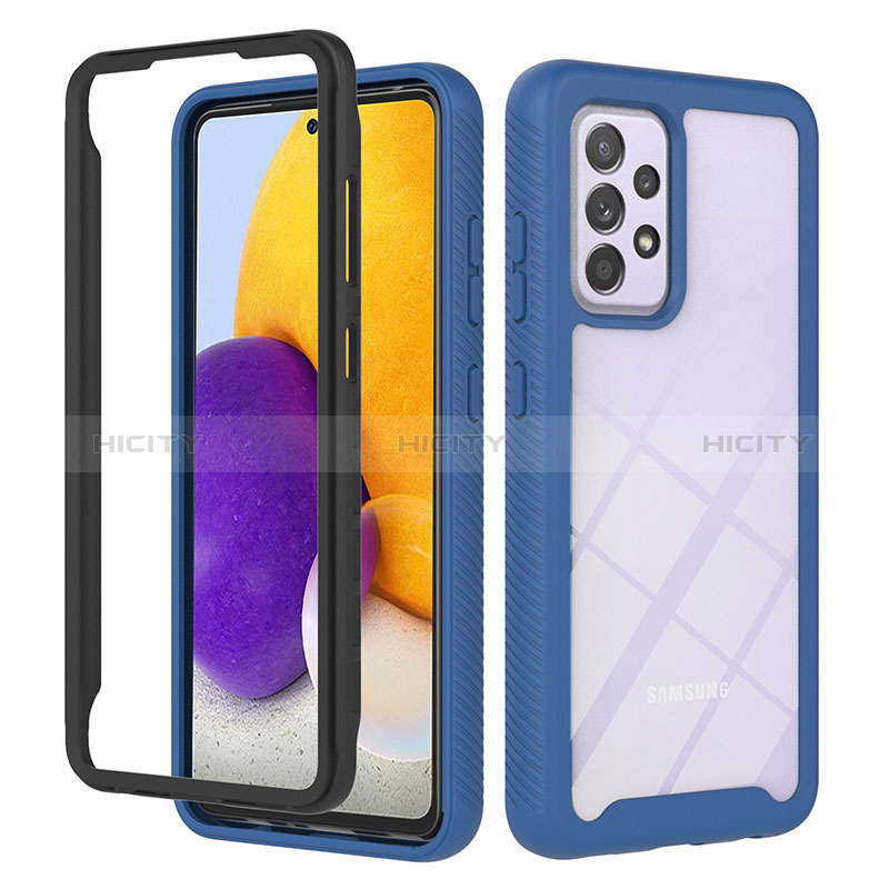 Silicone Transparent Frame Case Cover 360 Degrees ZJ1 for Samsung Galaxy A72 5G Blue