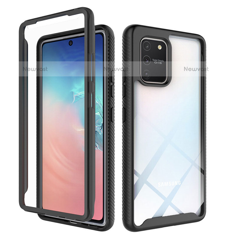 Silicone Transparent Frame Case Cover 360 Degrees ZJ1 for Samsung Galaxy A91 Black