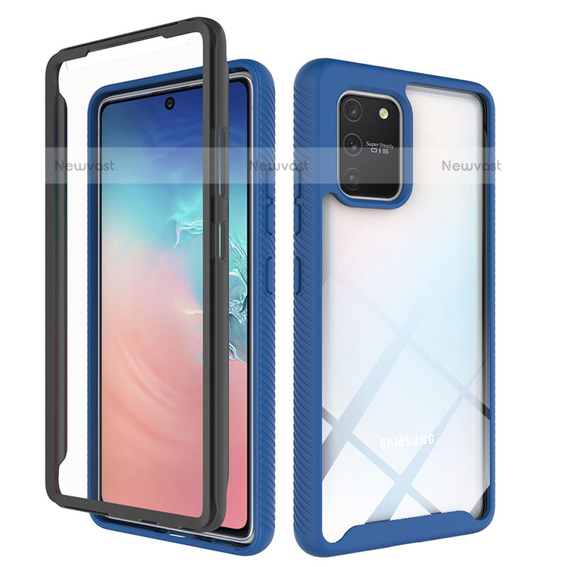 Silicone Transparent Frame Case Cover 360 Degrees ZJ1 for Samsung Galaxy A91 Blue