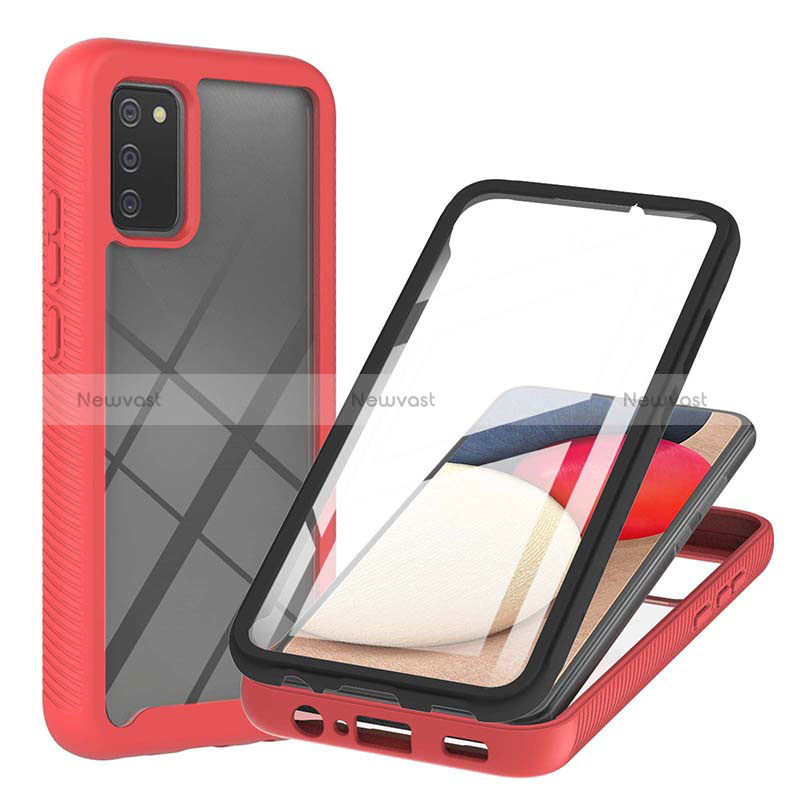 Silicone Transparent Frame Case Cover 360 Degrees ZJ1 for Samsung Galaxy F02S SM-E025F Red