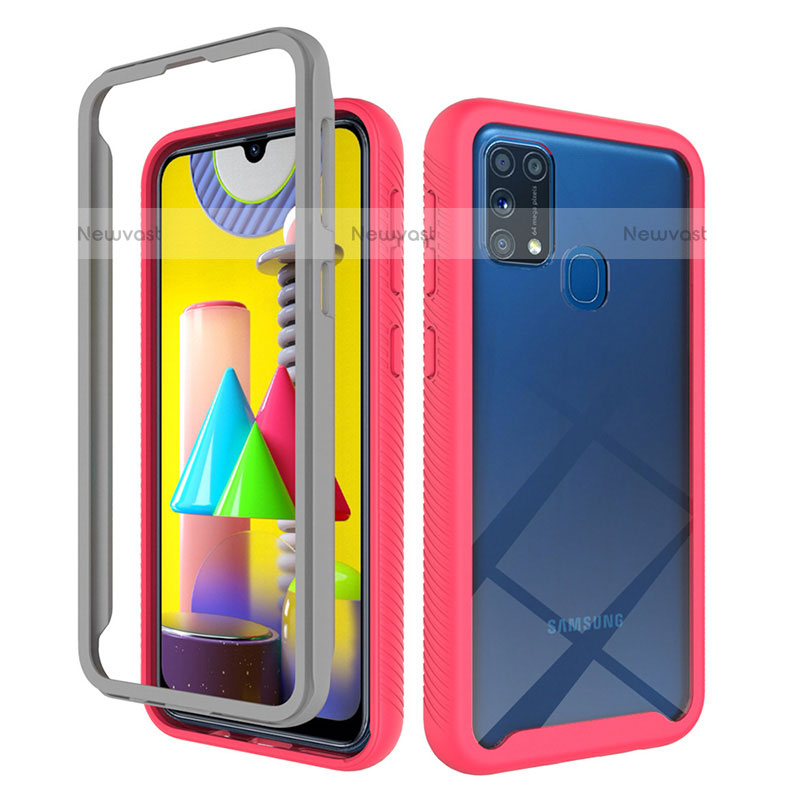 Silicone Transparent Frame Case Cover 360 Degrees ZJ1 for Samsung Galaxy M31 Prime Edition Hot Pink