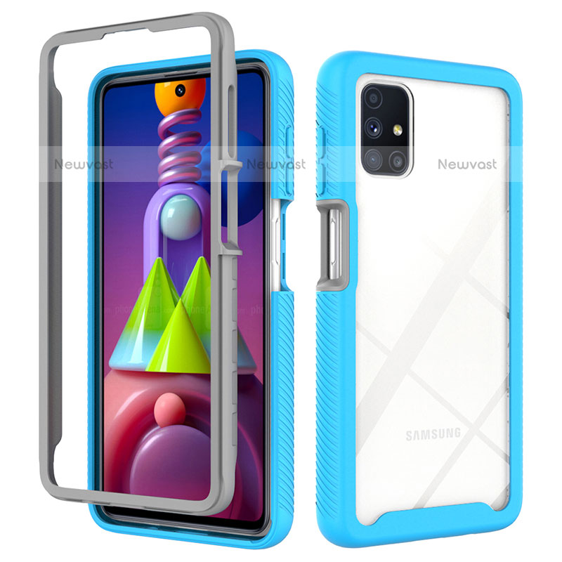 Silicone Transparent Frame Case Cover 360 Degrees ZJ1 for Samsung Galaxy M51 Sky Blue