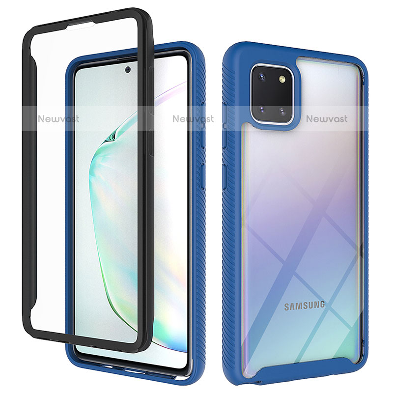 Silicone Transparent Frame Case Cover 360 Degrees ZJ1 for Samsung Galaxy Note 10 Lite Blue