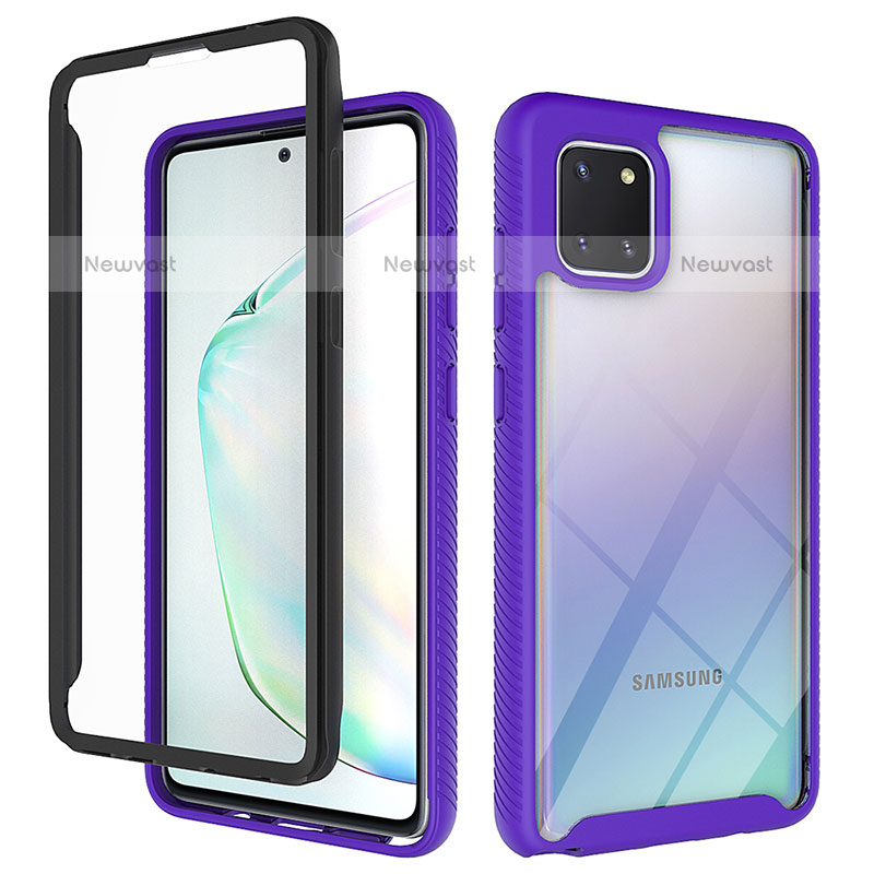 Silicone Transparent Frame Case Cover 360 Degrees ZJ1 for Samsung Galaxy Note 10 Lite Clove Purple