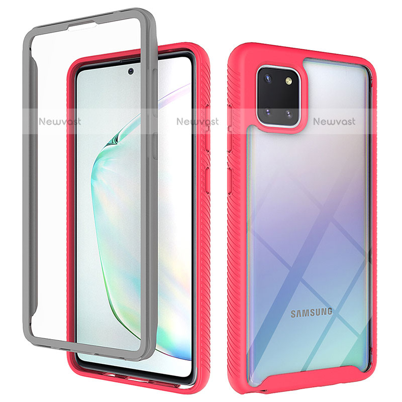 Silicone Transparent Frame Case Cover 360 Degrees ZJ1 for Samsung Galaxy Note 10 Lite Hot Pink