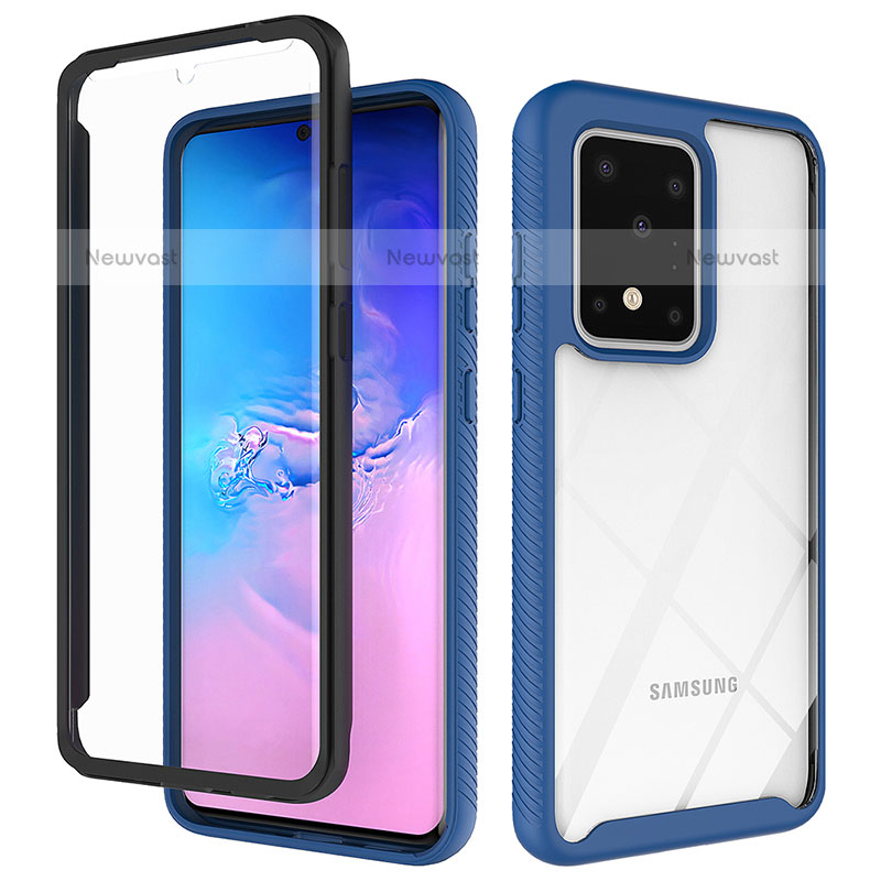 Silicone Transparent Frame Case Cover 360 Degrees ZJ1 for Samsung Galaxy S20 Ultra 5G Blue