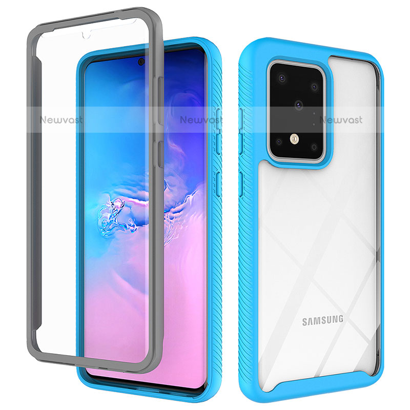 Silicone Transparent Frame Case Cover 360 Degrees ZJ1 for Samsung Galaxy S20 Ultra 5G Sky Blue