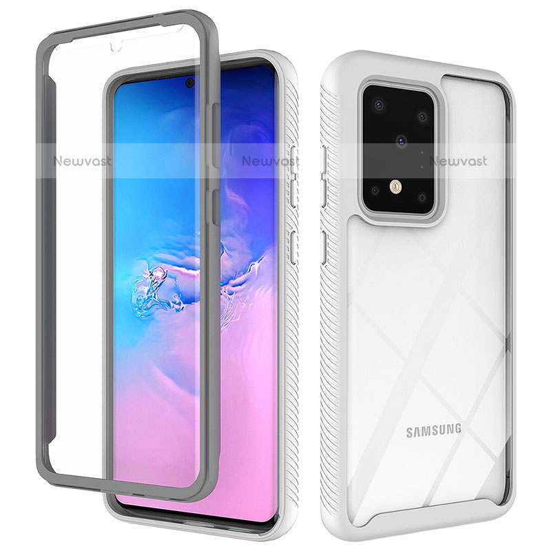 Silicone Transparent Frame Case Cover 360 Degrees ZJ1 for Samsung Galaxy S20 Ultra 5G White