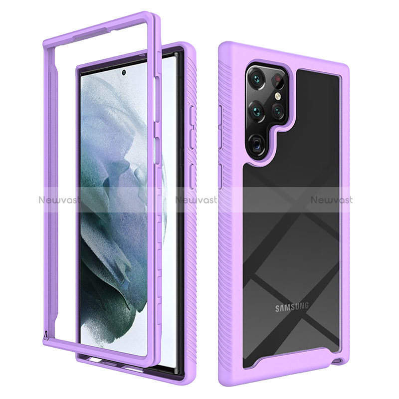 Silicone Transparent Frame Case Cover 360 Degrees ZJ1 for Samsung Galaxy S22 Ultra 5G Clove Purple
