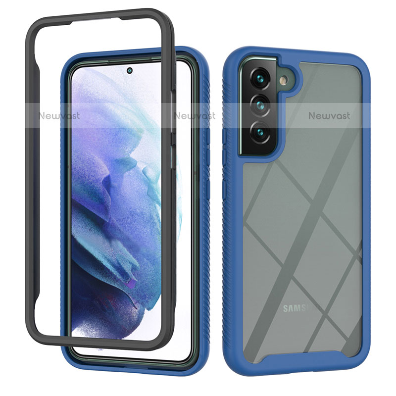 Silicone Transparent Frame Case Cover 360 Degrees ZJ1 for Samsung Galaxy S23 Plus 5G Blue