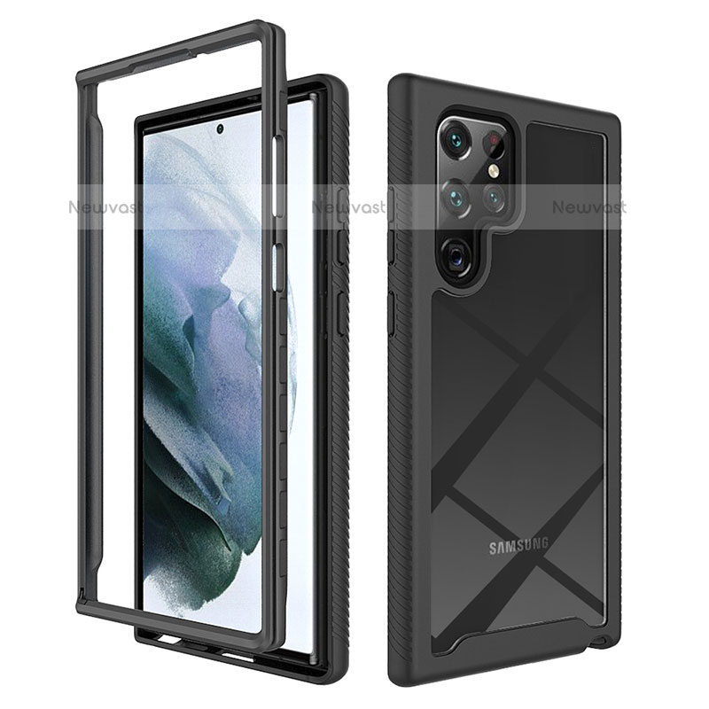 Silicone Transparent Frame Case Cover 360 Degrees ZJ1 for Samsung Galaxy S23 Ultra 5G Black