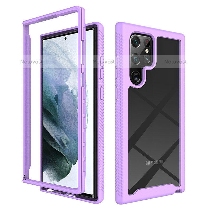 Silicone Transparent Frame Case Cover 360 Degrees ZJ1 for Samsung Galaxy S23 Ultra 5G Clove Purple