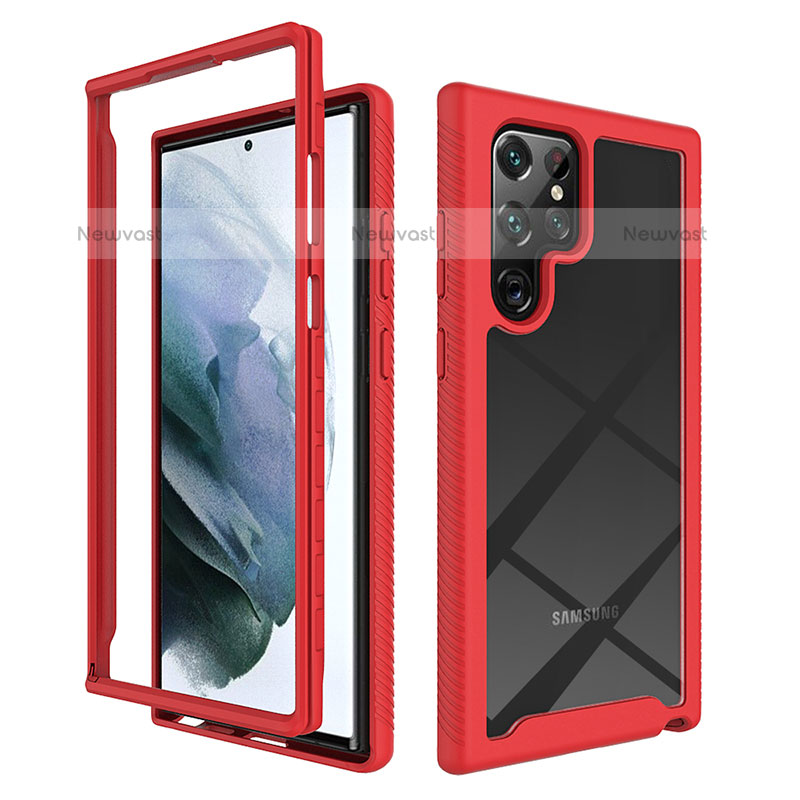 Silicone Transparent Frame Case Cover 360 Degrees ZJ1 for Samsung Galaxy S23 Ultra 5G Red