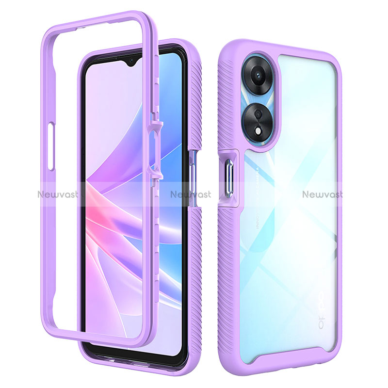 Silicone Transparent Frame Case Cover 360 Degrees ZJ2 for Oppo A78 5G Clove Purple