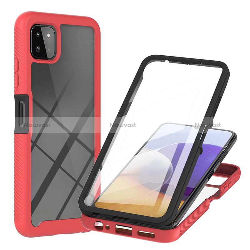 Silicone Transparent Frame Case Cover 360 Degrees ZJ2 for Samsung Galaxy A22 5G Red