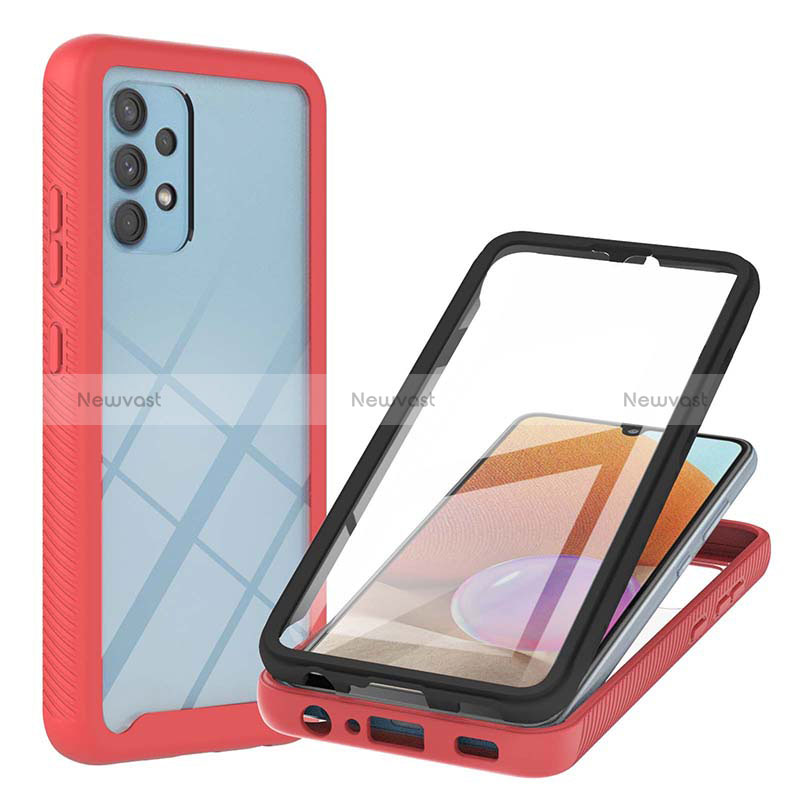 Silicone Transparent Frame Case Cover 360 Degrees ZJ2 for Samsung Galaxy A32 4G Red