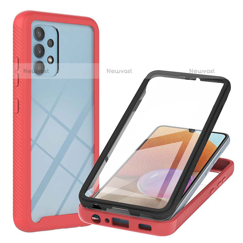 Silicone Transparent Frame Case Cover 360 Degrees ZJ2 for Samsung Galaxy M32 5G Red