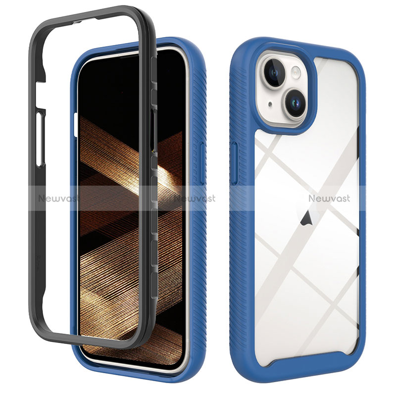 Silicone Transparent Frame Case Cover 360 Degrees ZJ3 for Apple iPhone 13 Blue