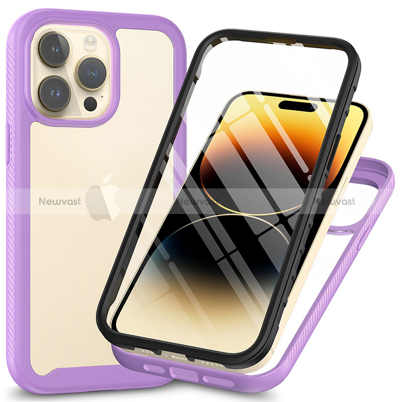 Silicone Transparent Frame Case Cover 360 Degrees ZJ3 for Apple iPhone 13 Pro Max Clove Purple