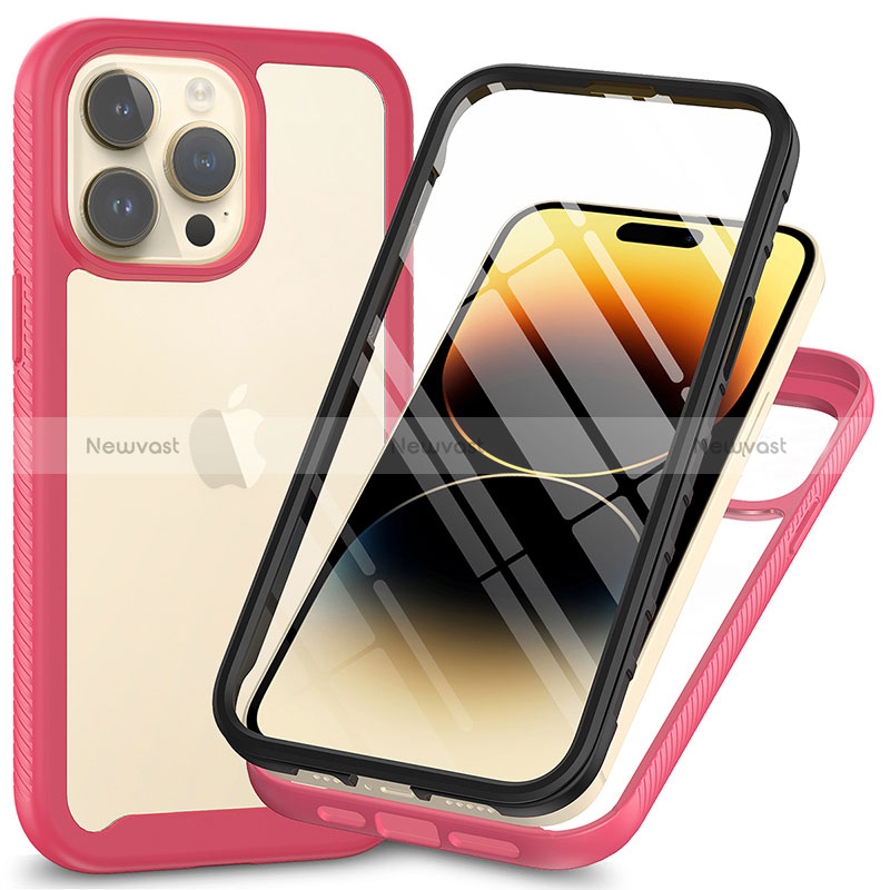 Silicone Transparent Frame Case Cover 360 Degrees ZJ3 for Apple iPhone 13 Pro Max Hot Pink