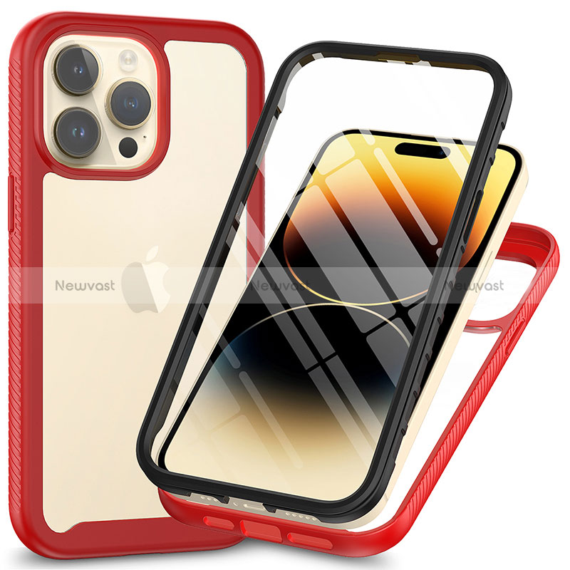 Silicone Transparent Frame Case Cover 360 Degrees ZJ3 for Apple iPhone 14 Pro Red