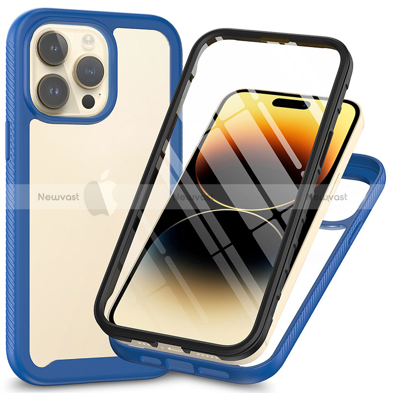 Silicone Transparent Frame Case Cover 360 Degrees ZJ3 for Apple iPhone 16 Pro Blue