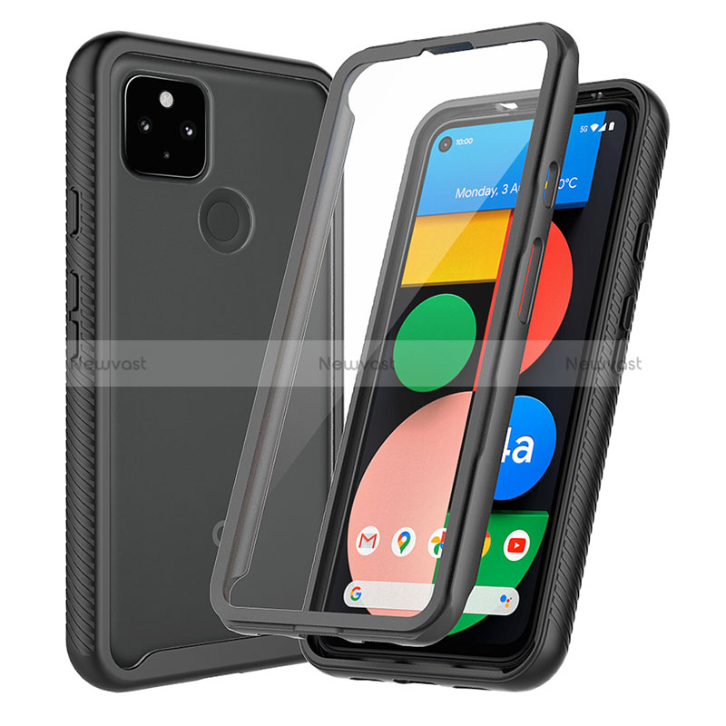 Silicone Transparent Frame Case Cover 360 Degrees ZJ3 for Google Pixel 4a 5G Black