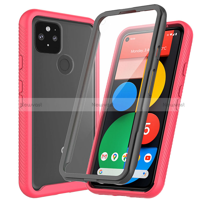 Silicone Transparent Frame Case Cover 360 Degrees ZJ3 for Google Pixel 5 Red